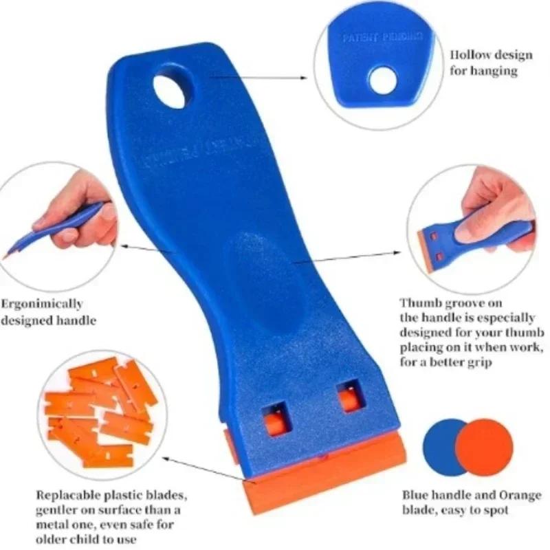 1set of multi-functional cleaning scrapers for car window glass, car self-adhesive scrapers, and label cleaning tools