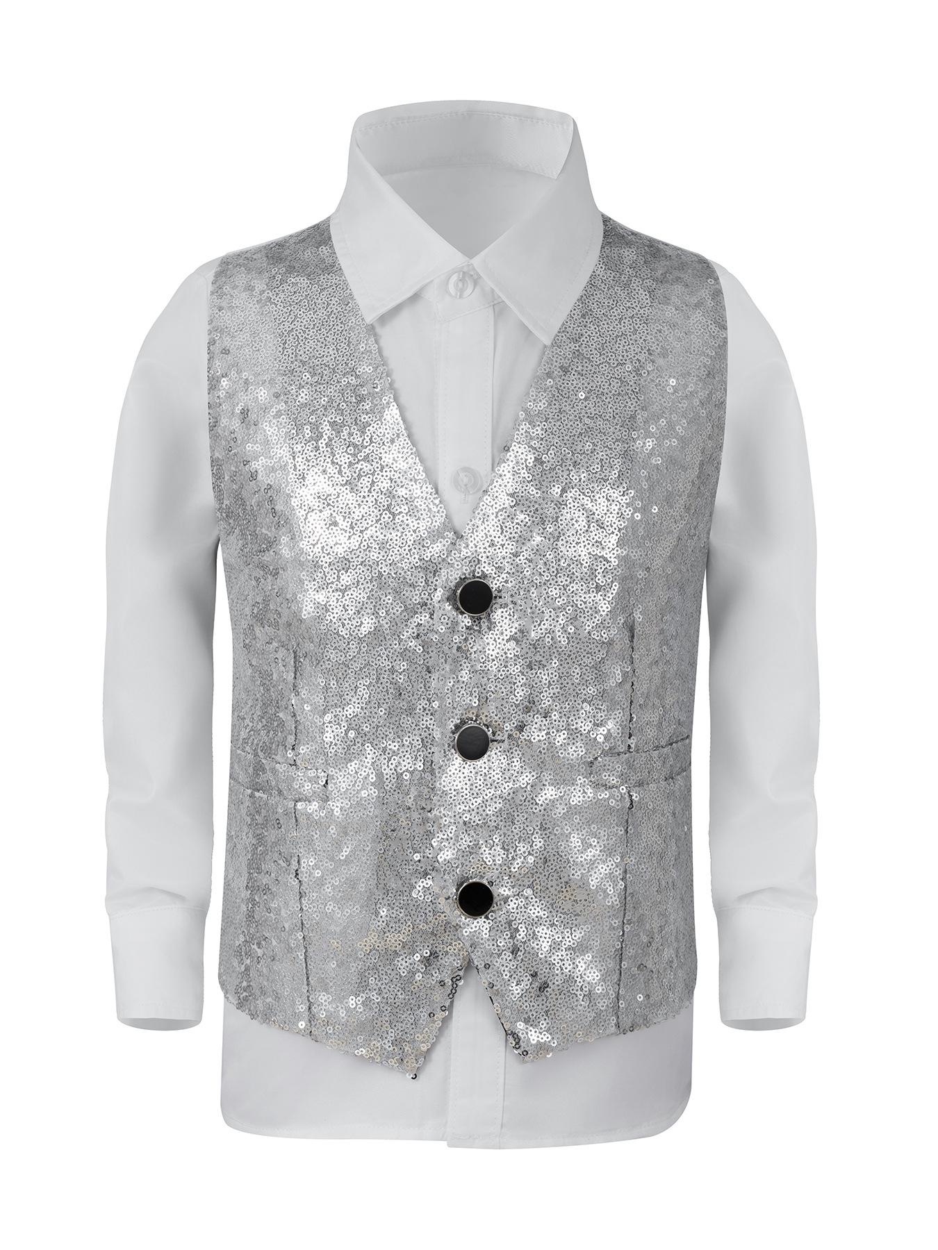 Children s Stage Performance Sequin Vest 130 cm серебряный