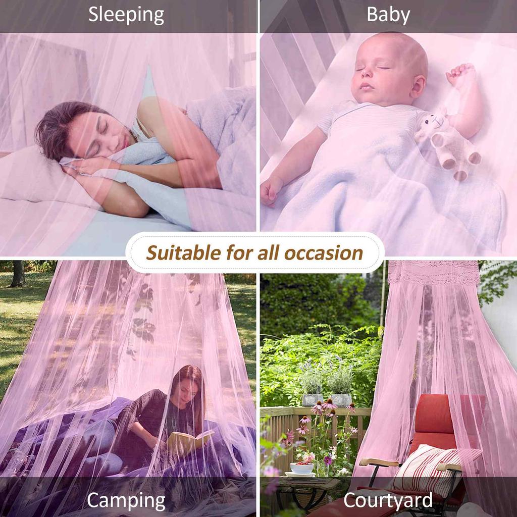 Elegant Lace Bed Canopy Mosquito Net Hung Dome Mesh Canopy Princess Round Dome Bedding Net Bed Mosquito for Bedroom Camping