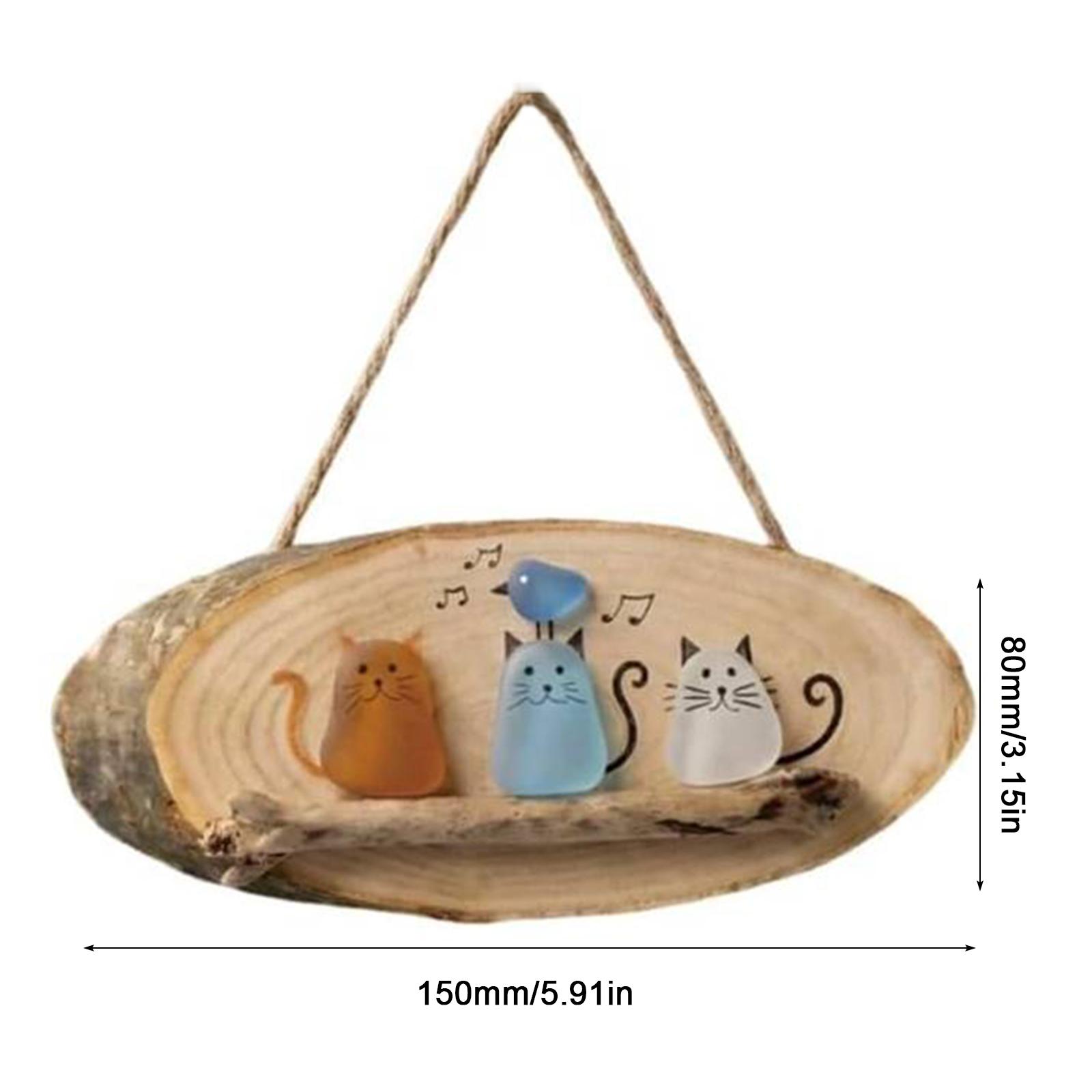 

Rustic Vintage Cat Theme Sea Glass Wall Hanging Decor Super Cute Kitten Wooden Handcrafted Hanging Pendants for Cat Enthusiasts