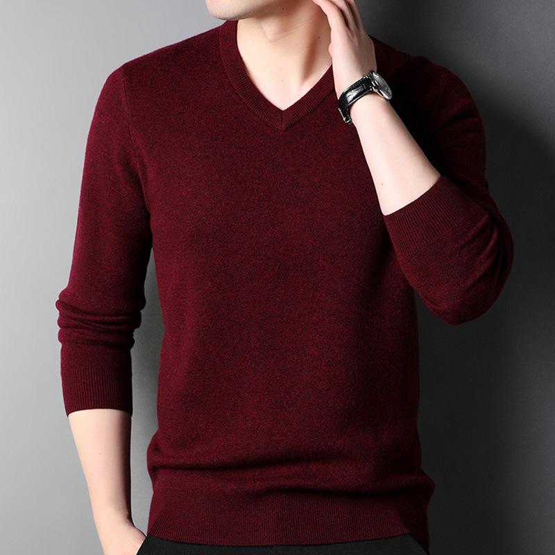 Men's Pure Wool V-Neck Sweater - High-End, Thickened, Warm Winter Knit for All Ages