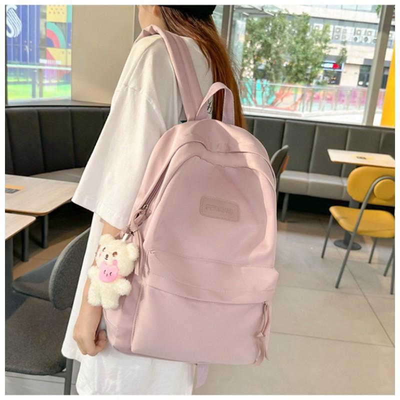 Korean Harajuku Ins All-matching Schoolbag Female Middle School Students Pure Color Backpack Simple Casual Travel