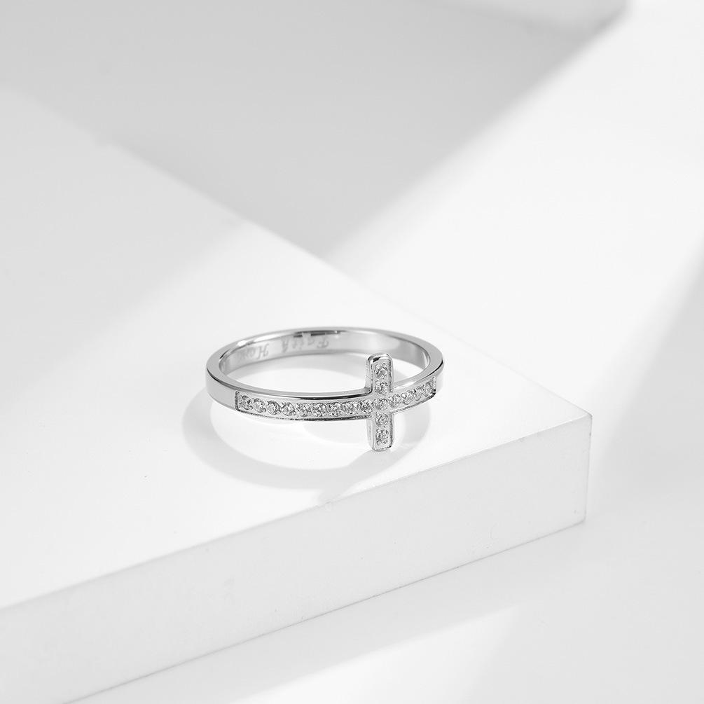 

Titanium Steel Cross Inlaid with Diamonds Womens Ring Proposal for Marriage 5#