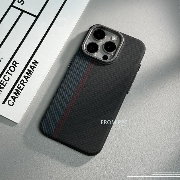 Carbon Fibre for MagSafe Cover Case for iPhone 17 16 15 14 Pro Max Wireless Charging Magnetic Phone Shell Camera Ring Hard Coque