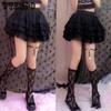 WTEMPO Sommer Frauen Elastische Hohe Taille Schwarz Rock Tanzen Big Swing Tutu Röcke Multi-Layer Spitze Mesh Kurze Kuchen Röcke