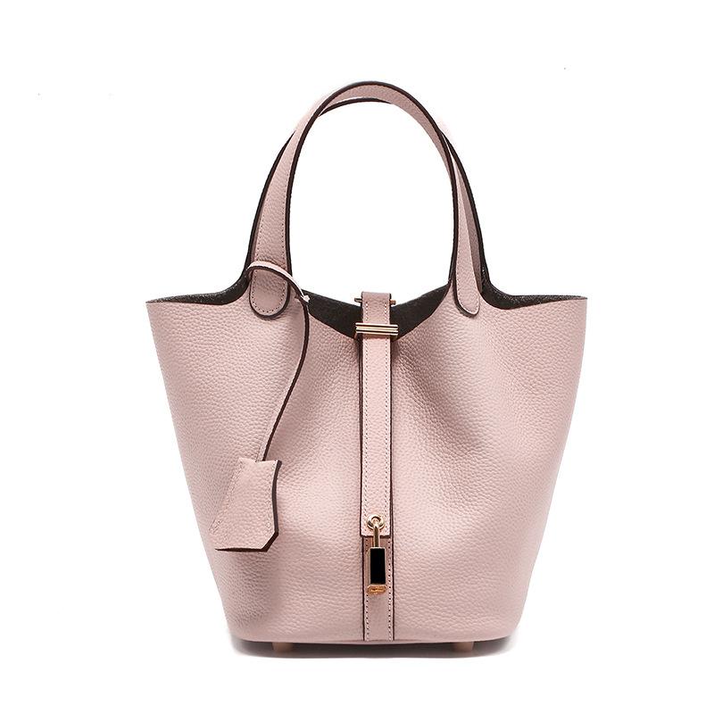 

Сумка из натуральной кожи высшего качества Женская сумка из натуральной кожи Сумка-ведро в стиле ретро Универсальная и модная сумка розовый