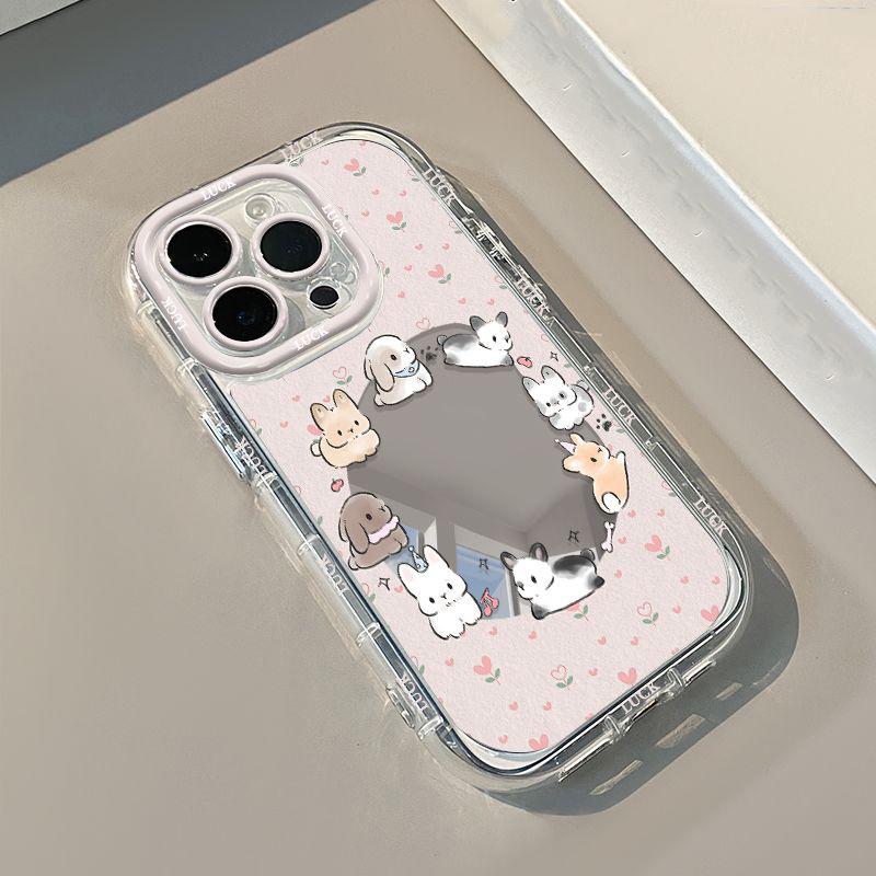 

Fashion Mirror Spinning Small Animals Circles Phone Case For iPhone 16 15 14 13 12 11 Pro Max Plus Transparent Shockproof Cover For iPhone XXS