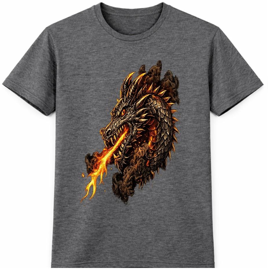 Dragon T Shirt Fire Breathing Dragon Head Fantasy Graphic Vintage Tee
