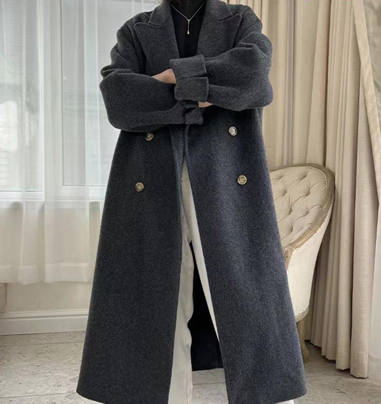 Popular long-haired suit collar double-sided cashmere coat, double-breasted classic women's coat