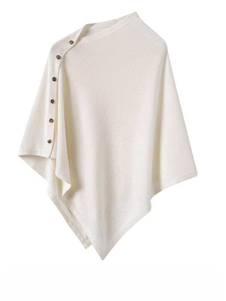 AOSSVIAO 2026 New Autumn Winter Women Pure Cashmere Shawl Solid Color Warm Side Button Knit Cape Poncho Outerwear