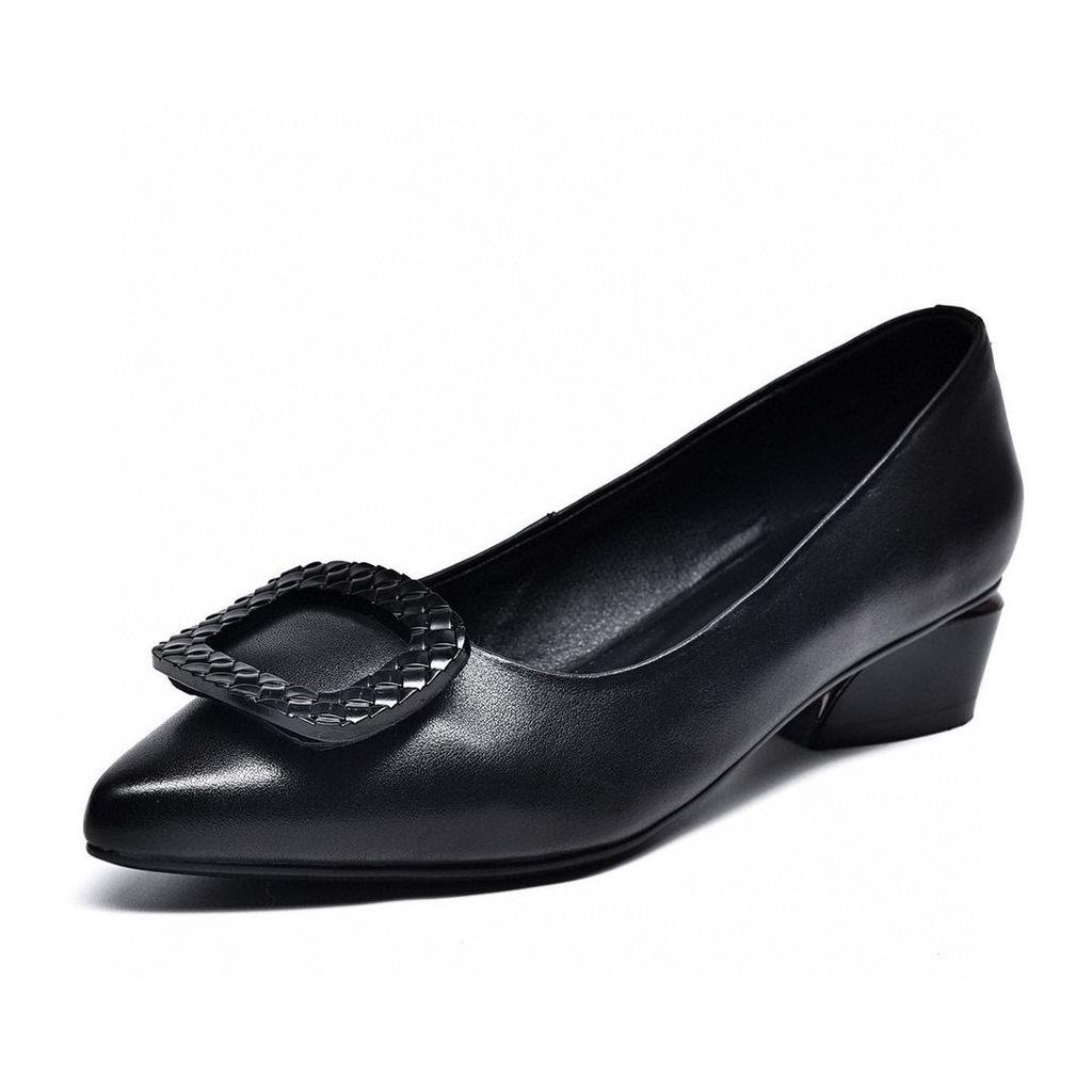 2025 autumn new fashion pointed square buckle temperament low heel single shoes first layer cowhide flat loafers work shoes