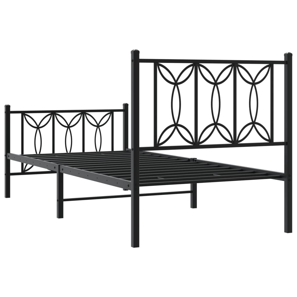 Metal Bed Frame with Headboard and Footboard Black 75 X 190 Cm