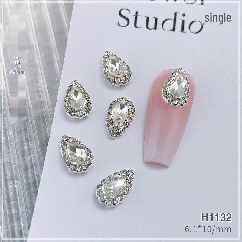 Nail Art Rhinestone Ornaments: Large Oval & Square Transparent Silver-White Crystals