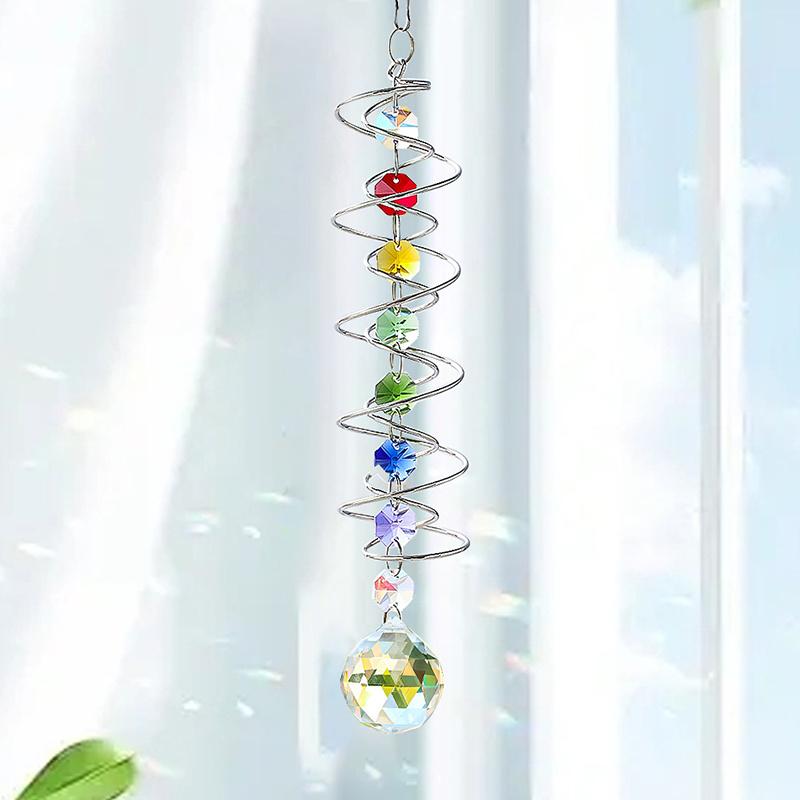 Spiral Tail Wind Spinner Suncatcher Crystal Ball Stabilizer Chakra Bead Hanging Kinetic Wind Chimes Rainbow Maker Garden Decor