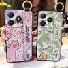 Dirt-resistant Cute Phone Case For Realme C63 4G/C61 4G Wrist Strap Kickstand Back Cover Anti-knock Lanyard Silicone