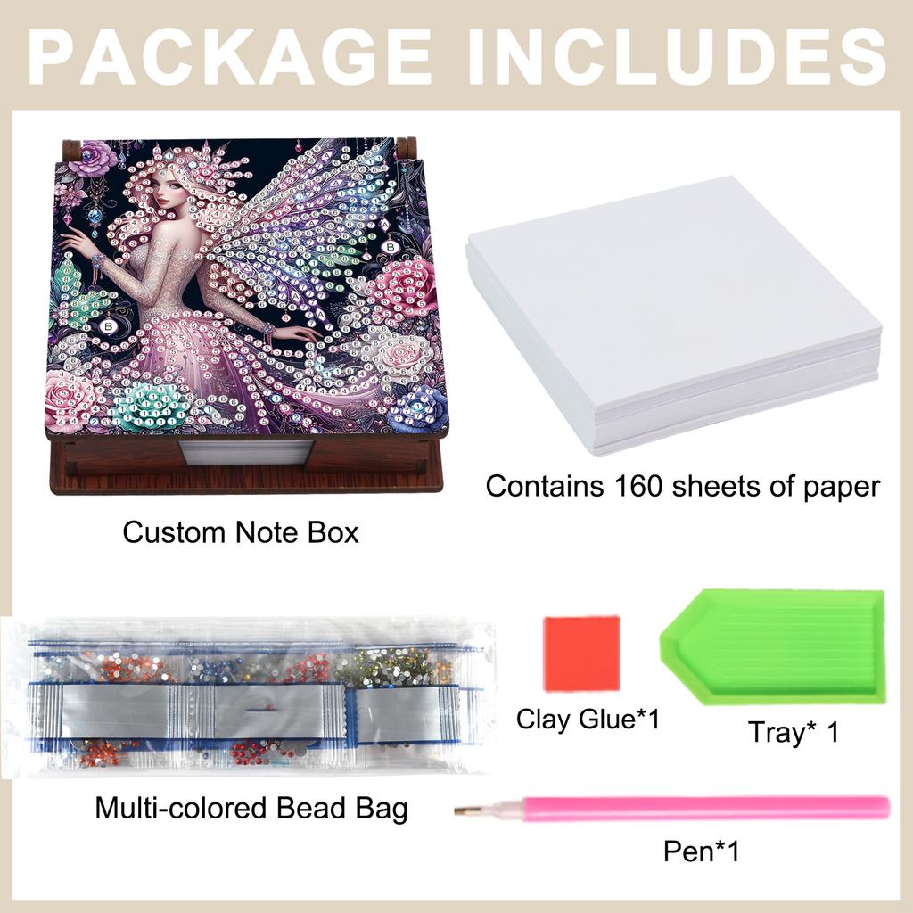 Wooden DIY Diamond Painting Kit Note Box Contains 160 Sheets of Paper Sticky Note Holder Diamond Art for Office Desk