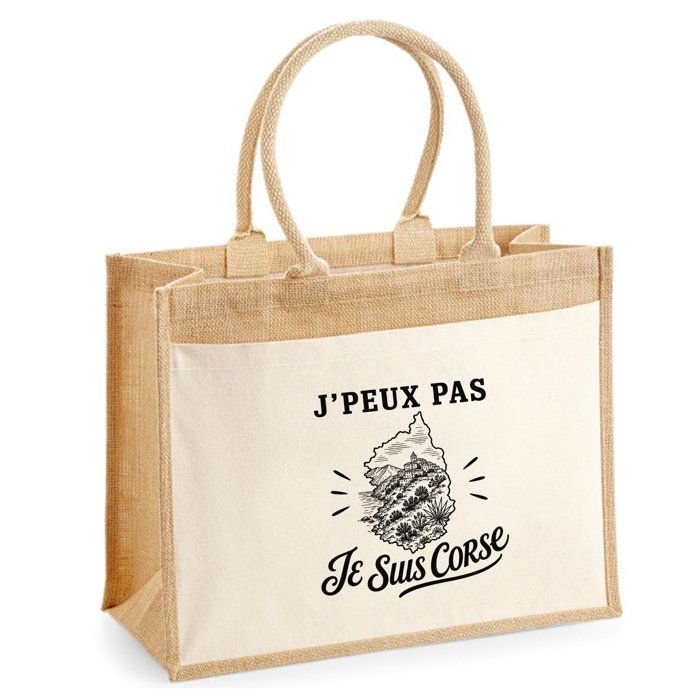 Sac cabas - PLANETEE - J'peux pas minimaliste - Toile de jute et coton - Beige - 21 L (43×33×21 cm)