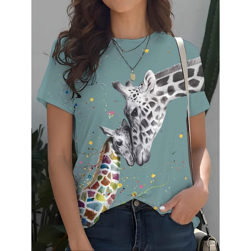 Summer Round Neck 3D Various Animal Print Top Fashionable Casual Short Sleeved Women's T-shirts