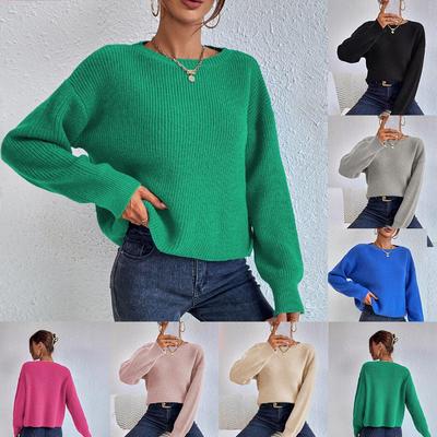 Pull en maille à manches longues multicolore européen: Coupe Ample Femme, Collection Automne/Hiver