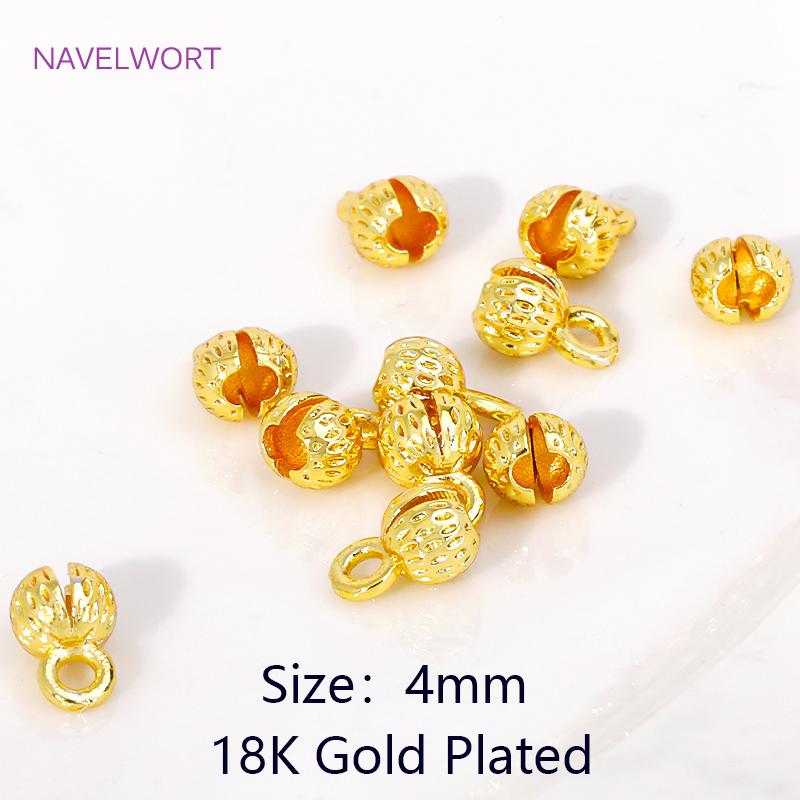 18K Gold Plated Brass Crimp Beads Clamping Beads,End Caps For Jewelry,For DIY Jewelry Making Accessories,Caps For Bracelet