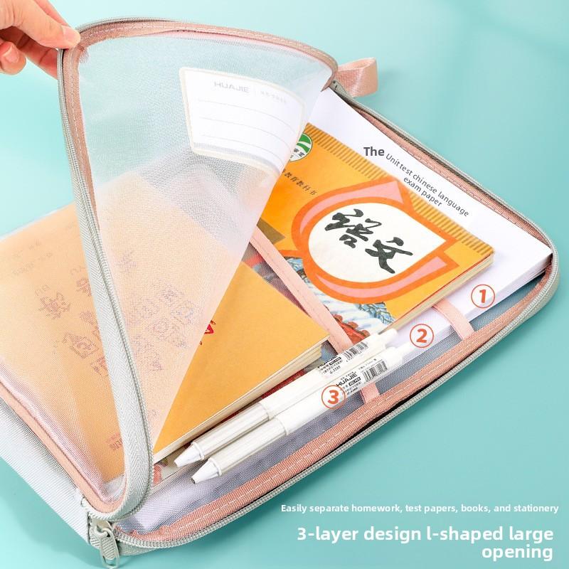 File Bag, Zipper, Subject L, Large Book Bag, Examination-type Bag, Carrying, Classification, Hand-held, Student, Transparent Open Mesh
