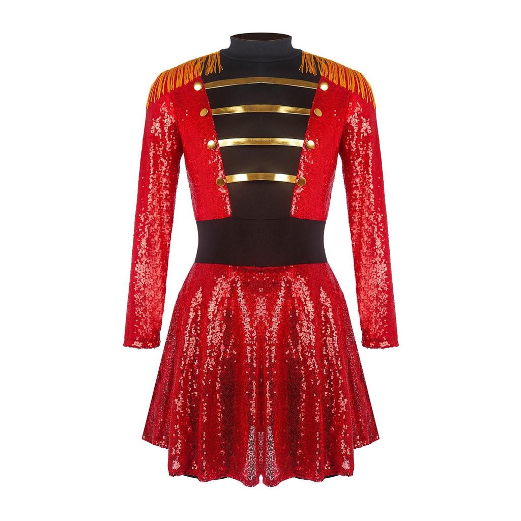 Multi-color Sequin Tassel Circus Ringmaster Skirt Cosplay Costume with Long Sleeves