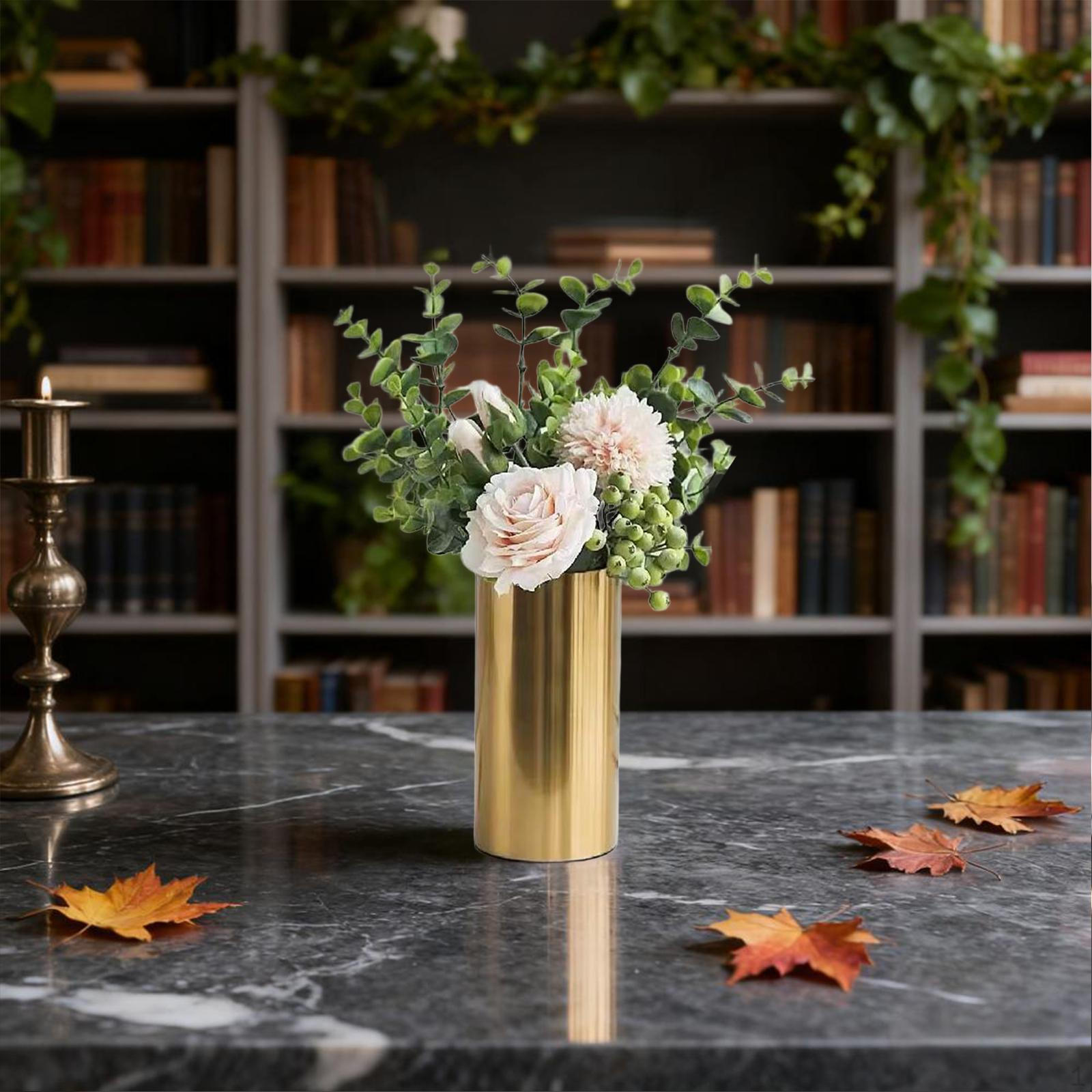 

Metal Cylinder Vase Tall Decorative for Bedroom Corner Table Centerpiece Dining Festive Flower 9cmx19.5cm