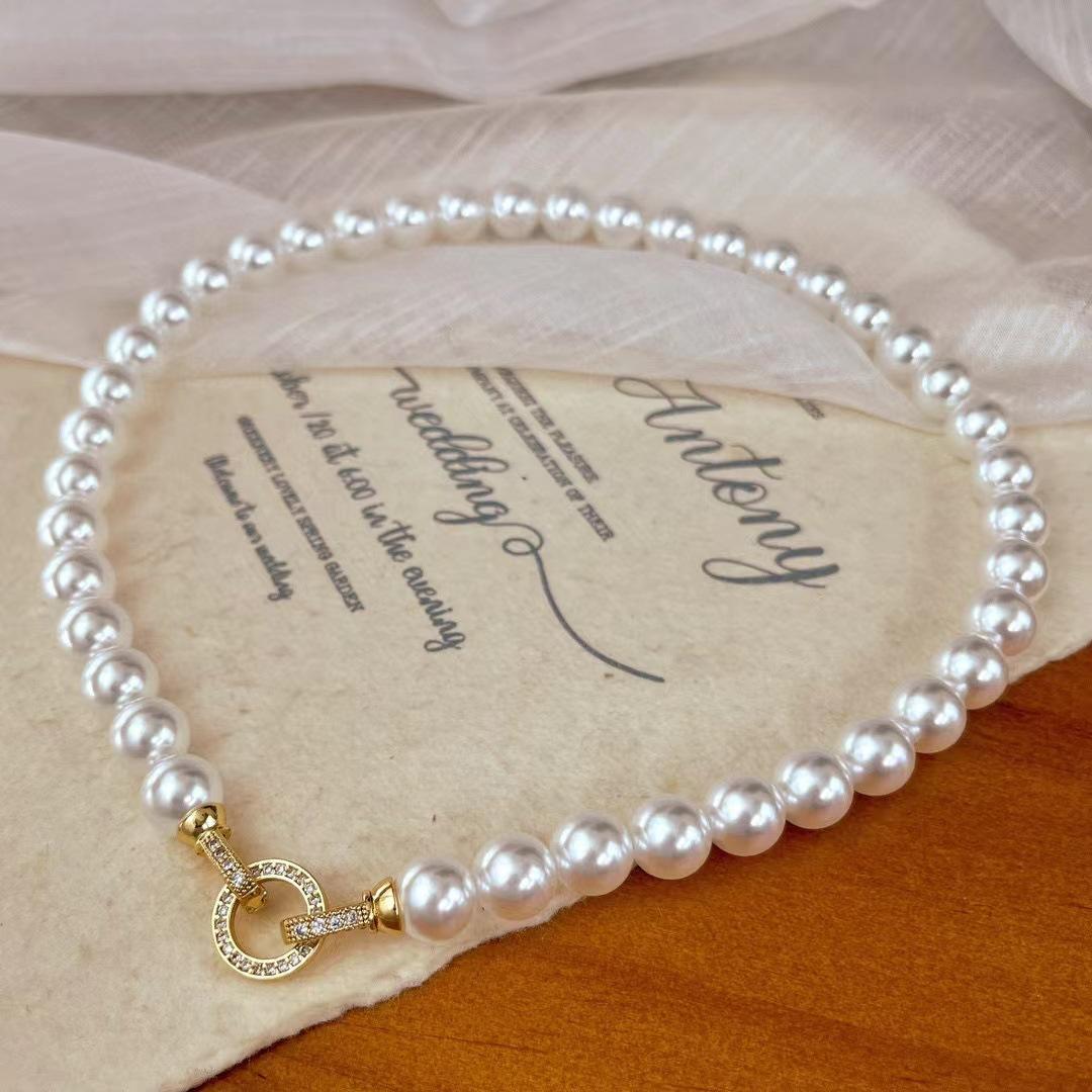 

Vintage Multi-Wear Shijia Round Pearl Collarbone Chain Necklace Neck Chain