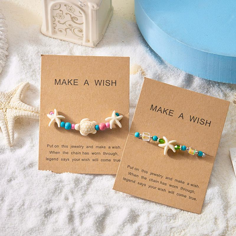 Pulsera Boho de Conchas de Mar Estrella de Mar Para Mujeres Niñas Amuleto de Tortuga Cuerda Tejida Hecha a Mano Cuentas Joyería de Verano Regalos de Playa