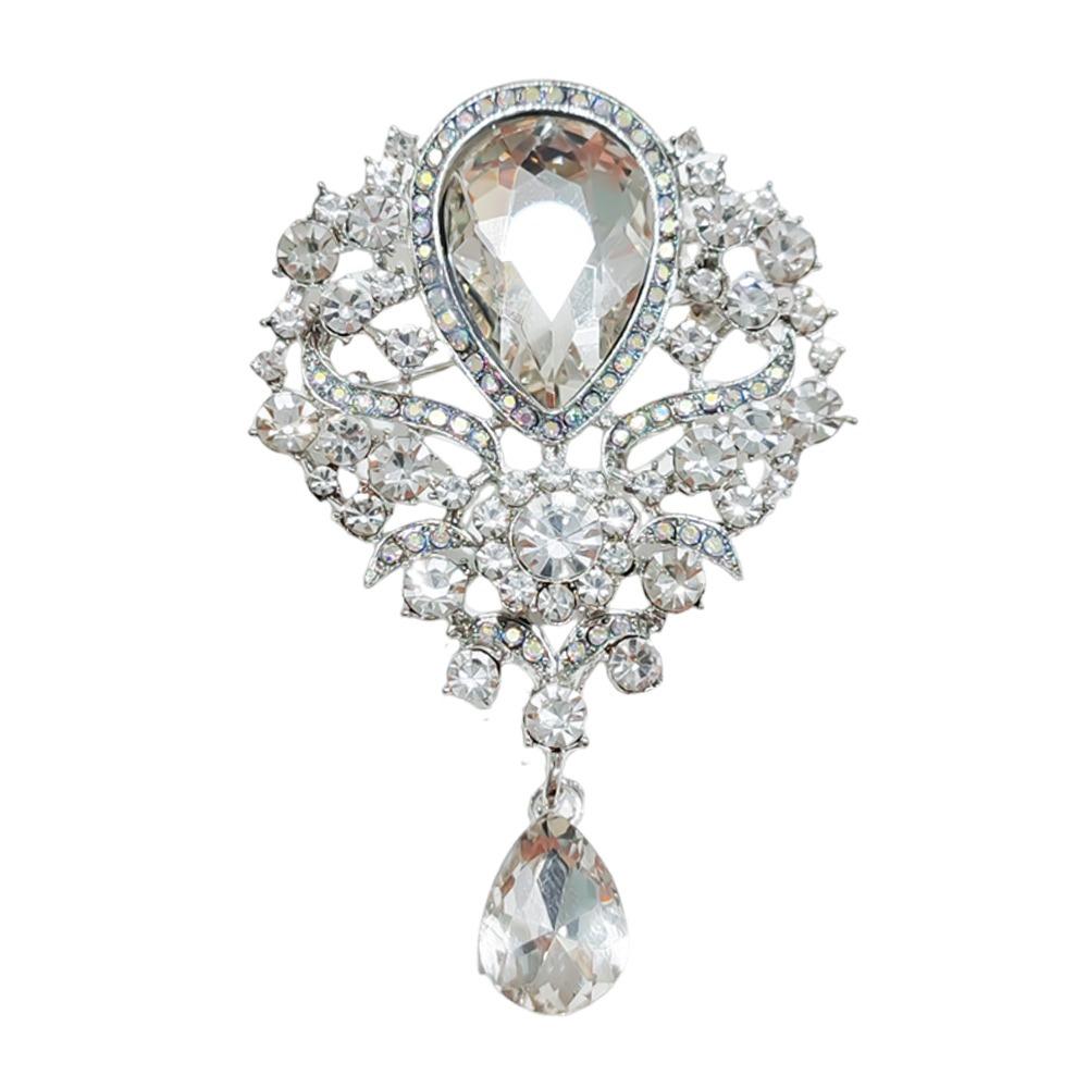 

Flower Design Wedding Brooch Clear Crystal Teardrop Brooch Trendy Wedding Jewelry Wedding