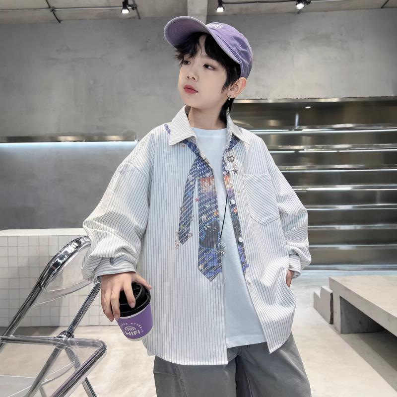 Boys Striped Long Sleeve Shirt Casual Korean Style