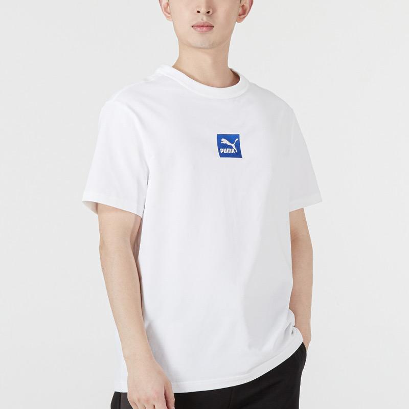 Puma Embroidered Short Sleeve Tee With Contrast Logo Men Tops White 536781-02
