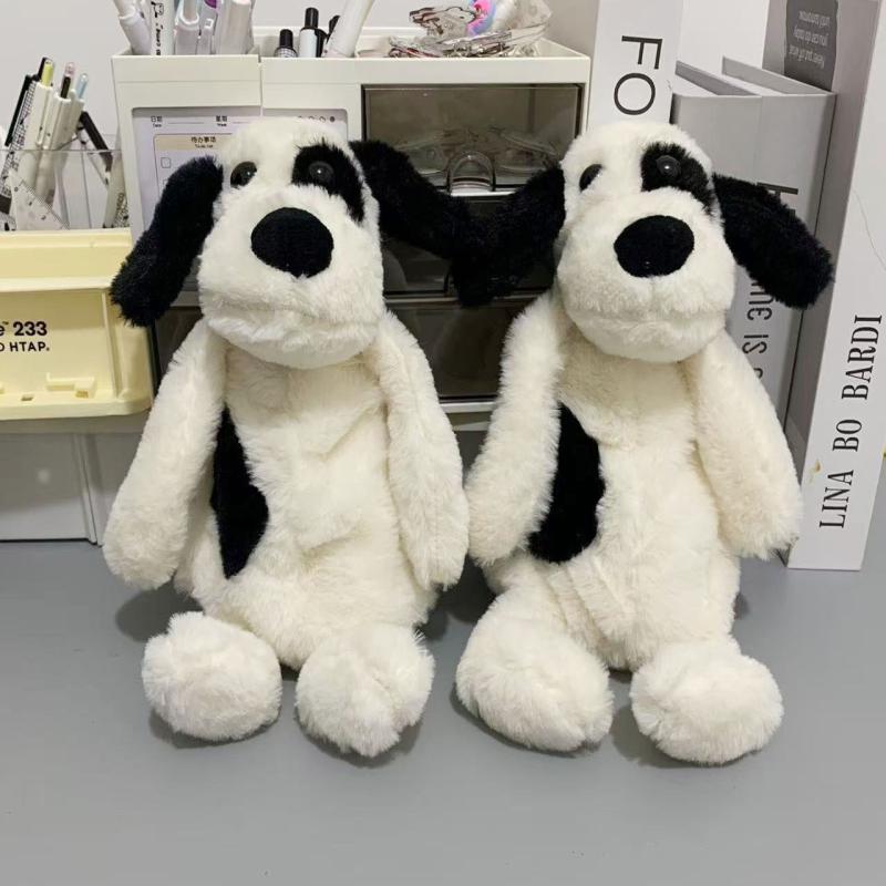 Cute Black White Plush Puppy Pencil Case Cartoon Portable Cosmetic Bag Pencil Bag Storage Bag Stationery Pouch Student Gifts