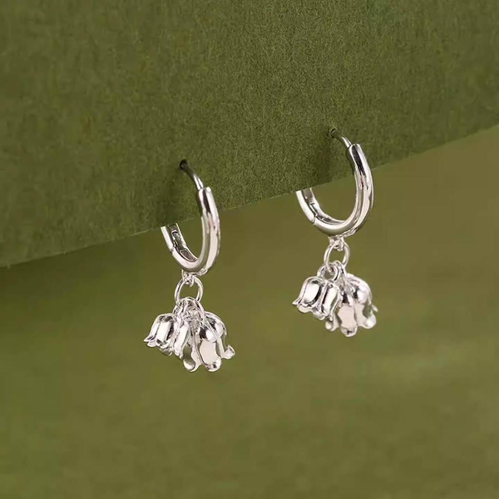 S925 Silver Lily Flower Dangle Earrings - Luxury Niche Design, High-Class Forest Style for Women