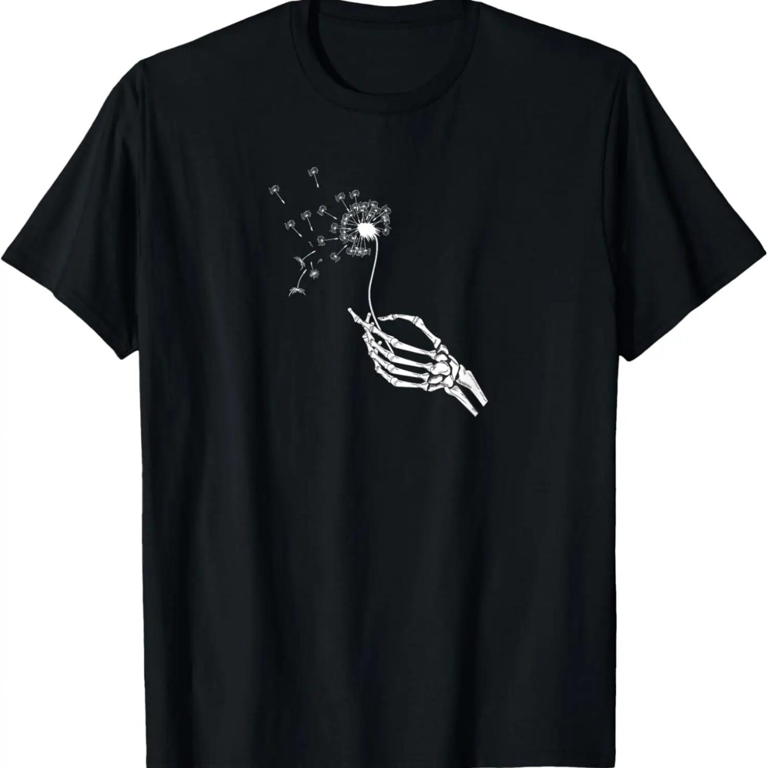 Skeleton Hand and Dandelion Wish Flower Skull Rose Goth T-Shirt S чёрный