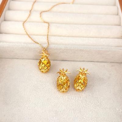 Accessories Fashion Trendy Three-Dimensional Big Pineapple Stud Earrings Dense Diamond Zircon Full Pineapple Clavicle Chain Women