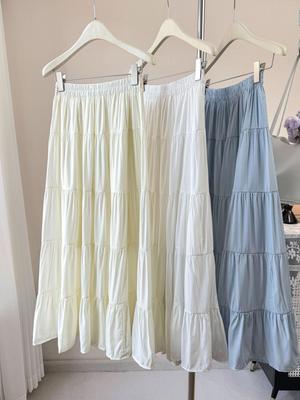 2026 New Korean Style High Waist Flowy Tiered Patchwork Skirt for Women