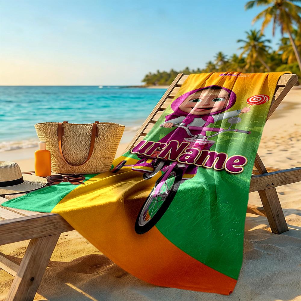 Masha Bear Customized Name Beach Towel High Absorbency & Quick-Dry Portable for SwimmingBeachCamping Travel Beach AccessoriesGym