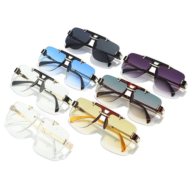 SHAUNA New Square Rimless Sunglasses Women Fashion Clear Ocean Gradient Lens Shades UV400 Retro Rivets Men Sun Glasses