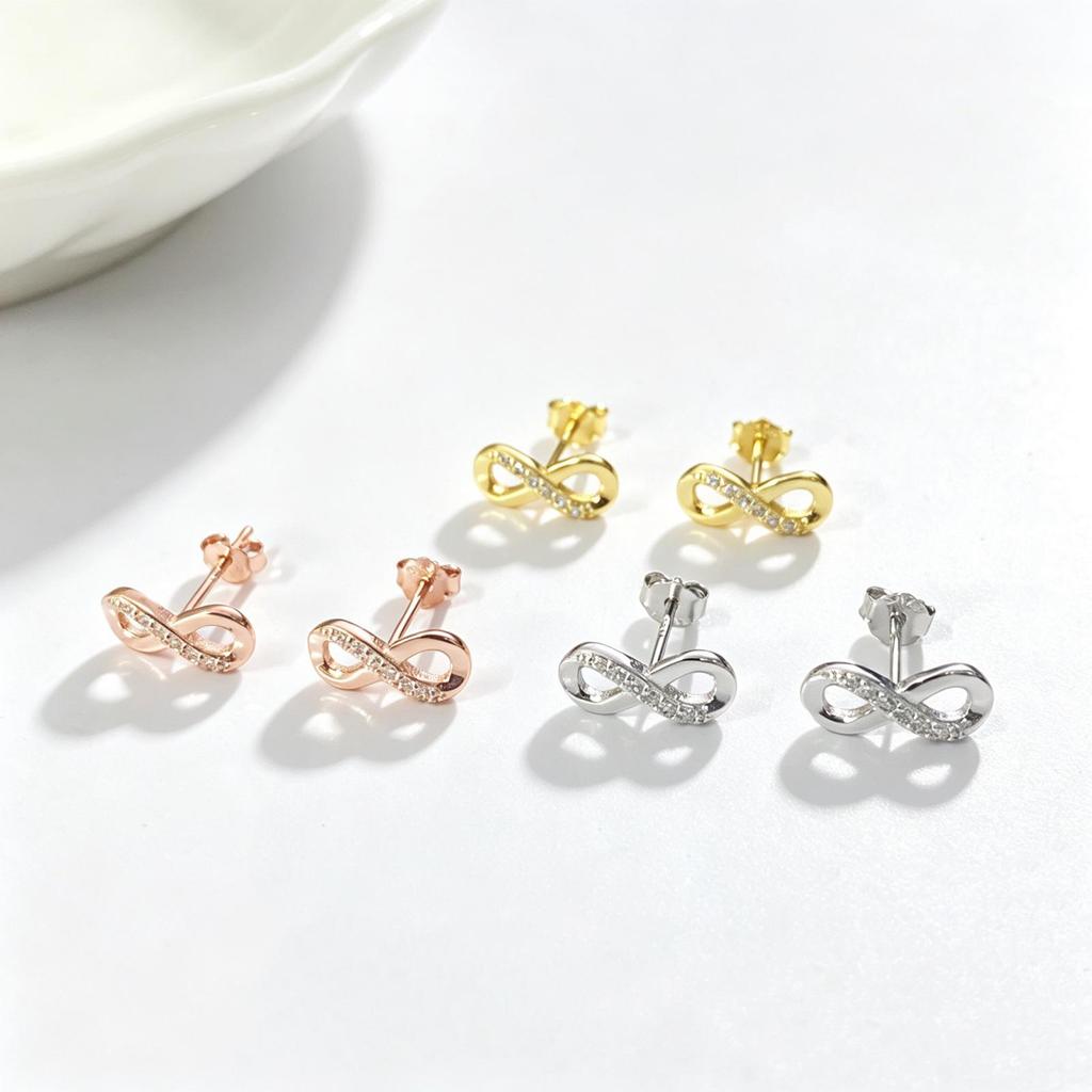 S925 Sterling Silver Infinity Stud Earrings for Women - Rhinestone Inlaid, Light Luxury Fashion Jewelry