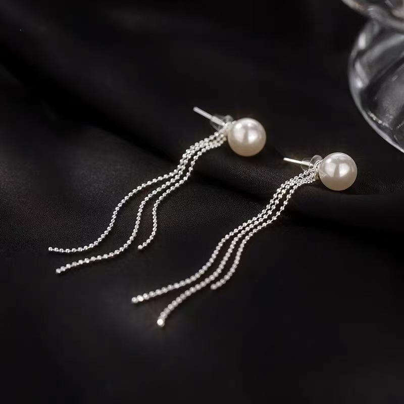 2025 New Elegant Pearl Tassel Stud Earrings – 925 Sterling Silver, Light Luxury Style