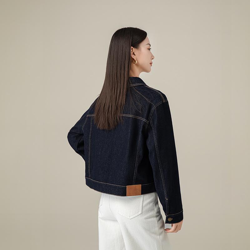 Spring dark blue denim jacket women's 2026 new small short versatile front shoulder jacket top
