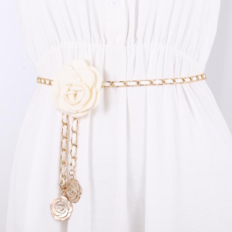 Camellia Waist Chain Women'S Decorative Sweater Dress Waist Metal Wear Pu Chain Large Flower Thin Belt