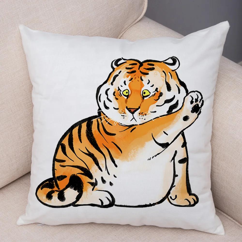 Chinese Ink Funny Fat Tiger Cushion Cover Decor Cute Cartoon Animal Soft Plush Pillow Case for Sofa Home Car Throw Pillowcase