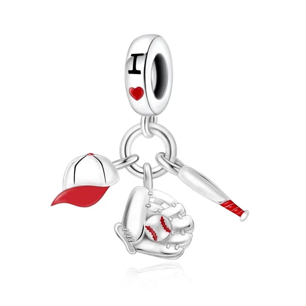 New Sports Series Football Boxing Gloves Charm Beads DIY Women Jewelry Gift Original Pan Bracelets Pendant