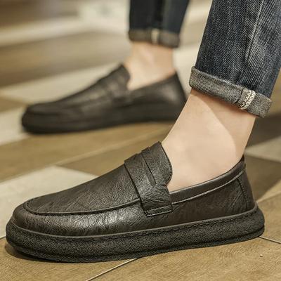 Fashion Leather Men Shoes Slip On Casual Mens Loafers Outdoor Male Moccasins Breathable Fashion Boat Shoe Vintage Style Party Men Shoes