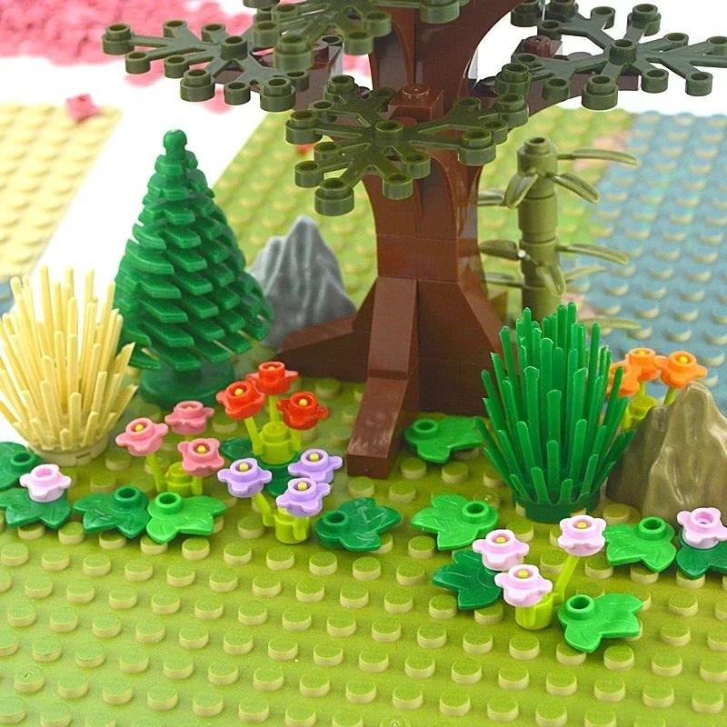 MOC Plants Accessories Bricks 3471 2435 6064 3778 City House Trees Pine Prickly Bush Green Grass Military Building Toys