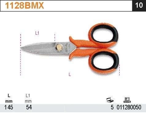Beta Electricians Scissors, Straight Blades With Micro-Serrated Stainless Steel
