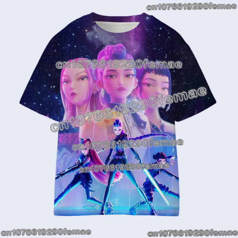 Kpop İblis Avcıları Çocuk Tişörtü Anime Çizgi Film Yazlık Kısa Kollu Günlük Harajuku Tişört Erkek Kızlar Havalı Hediye Üstler