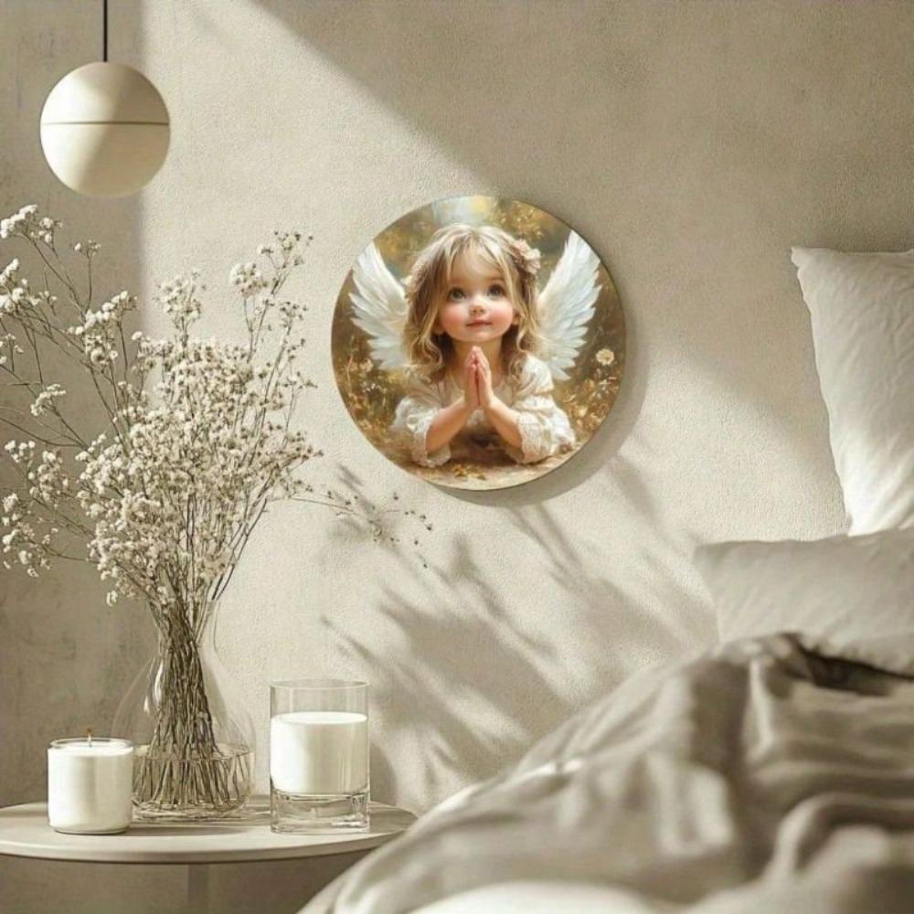 Aluminum Wall Art Angel Floral Wreath Gold Halo Home Decor